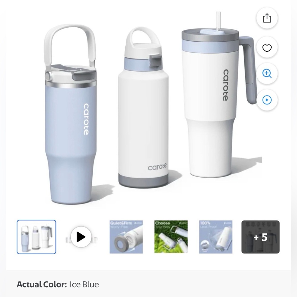 Carote 3-Piece Insulated Stainless Steel Tumbler Set, 40oz,32oz*2, in ice blue